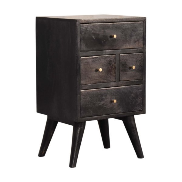 Solid Mango Wood Ash Black Finished Two Drawer Bedside Table/Cabinet - Image 2