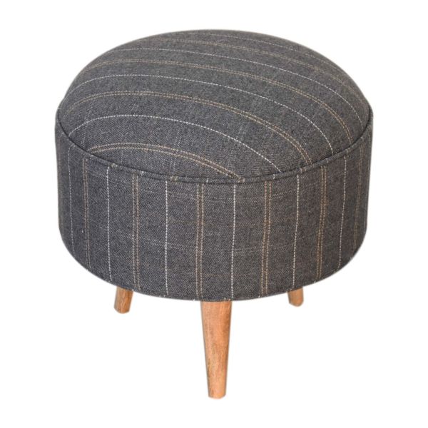 Solid Mango Wood Oak Finished Pewter Tweed Scandinavian Style Footstool - Image 3