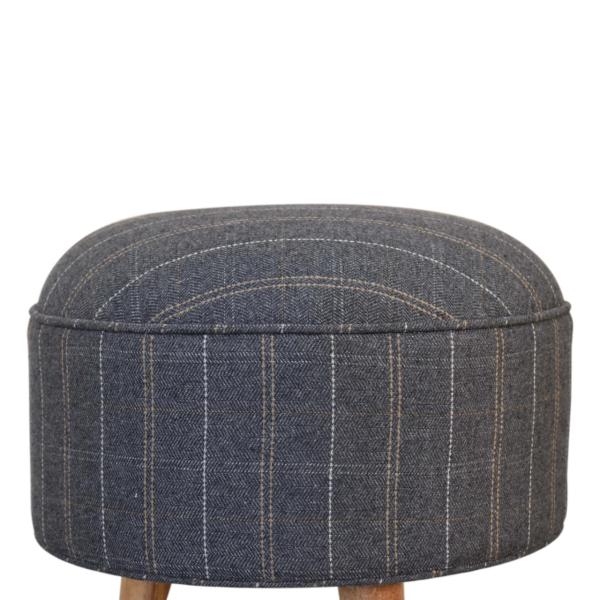 Solid Mango Wood Oak Finished Pewter Tweed Scandinavian Style Footstool - Image 2
