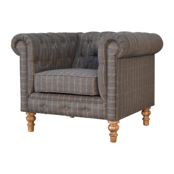 Solid Mango Wood Pewter Tweed Chesterfield Armchair - Image 3