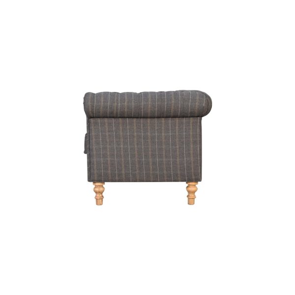 Solid Mango Wood Oak Finished 2 Seater Pewter Tweed Deep Button Tufted Chesterfield Sofa - Image 8