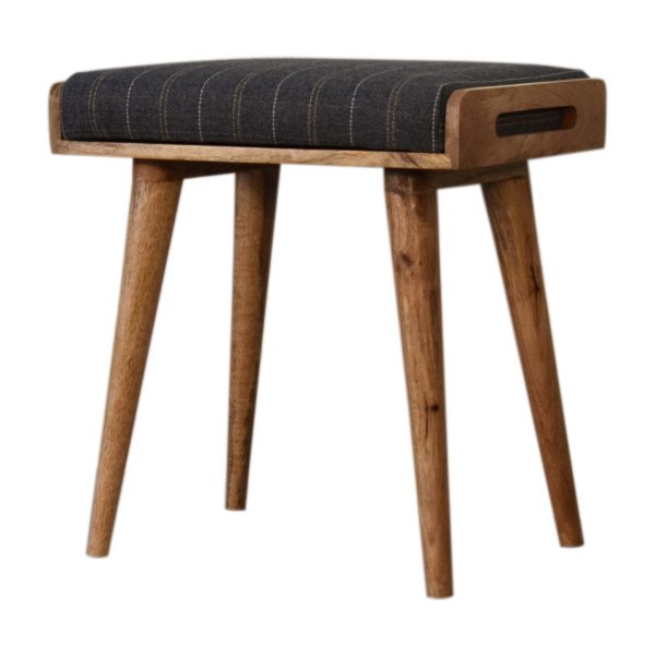 Solid Oak Finished Mango Wood Scandinavian Style Pewter Tweed Tray Footstool - Image 2