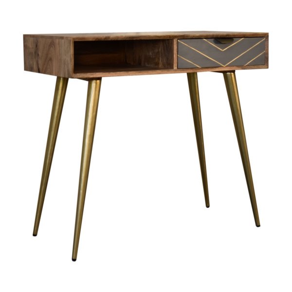 Solid Mango Wood Cement Brass Cable Writing Desk - Image 3