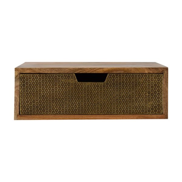Solid Mango Wood Floating Honeycomb Brass Bedside