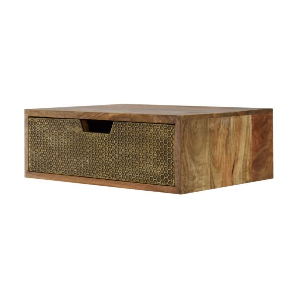 Solid Mango Wood Floating Honeycomb Brass Bedside - Image 2