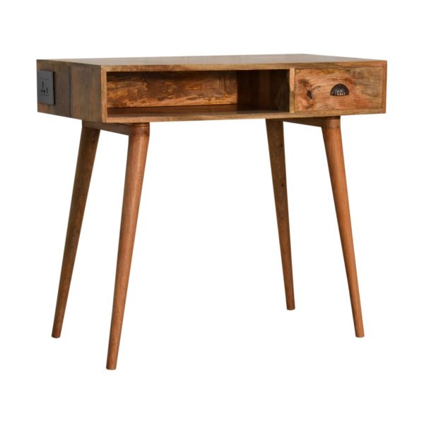 Solid Mango Wood Oak Desk with Open Slot with Cable Access - Image 2