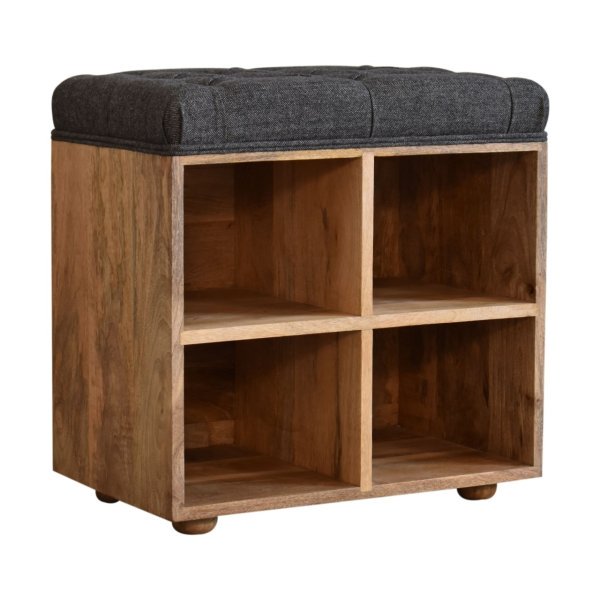 Mango Wood Mini Black Shoe Storage Footstool - Image 3
