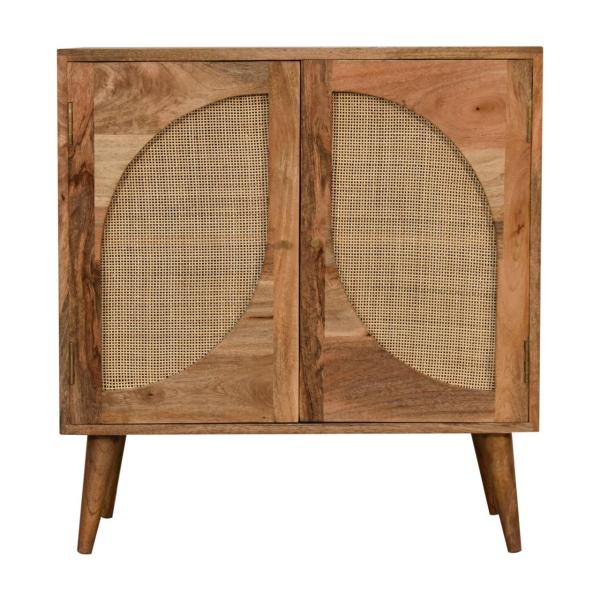 Solid Oak Finished Mango Wood 2 Door Woven Leaf Pattern Door Inserts
