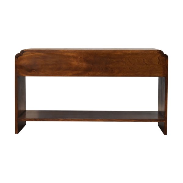 Solid Chestnut Finished Mango Wood Two Drawer One Slot Curved Top Newton Console Table - Image 9