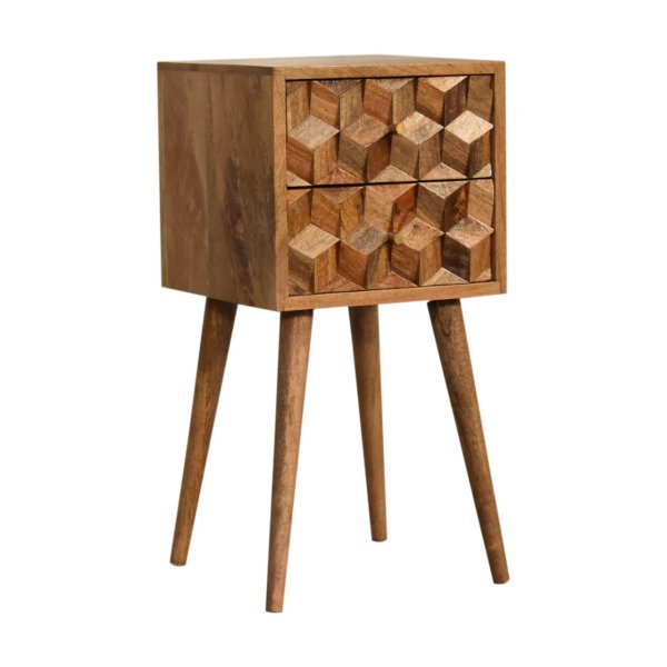 Mango Wood Mini Cube Carved 2 Drawer Bedside - Image 3