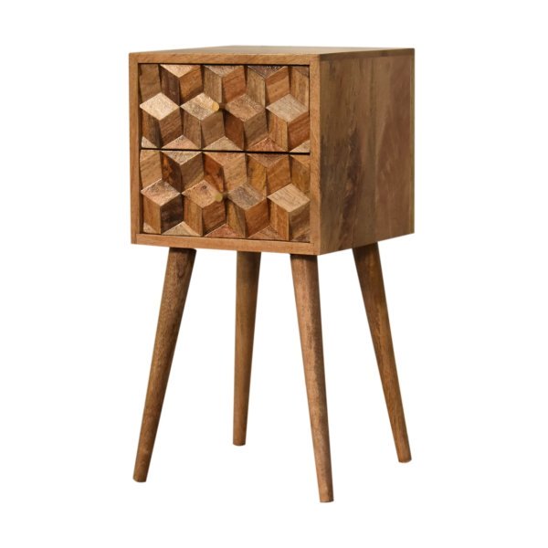 Mango Wood Mini Cube Carved 2 Drawer Bedside - Image 4