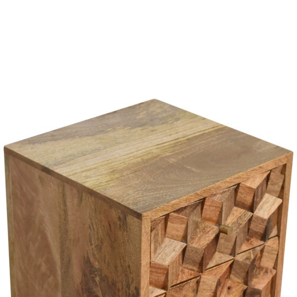 Mango Wood Mini Cube Carved 2 Drawer Bedside - Image 6