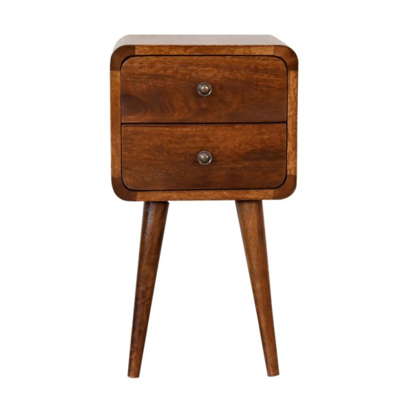 Solid Mango Wood Mini Chestnut Curved Bedside