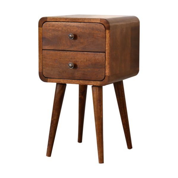 Solid Mango Wood Mini Chestnut Curved Bedside - Image 2