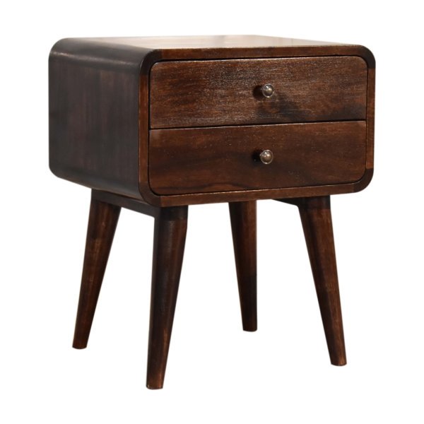 Solid Mango Wood Dark Walnut Finished 2 Drawer Bedside - Image 2