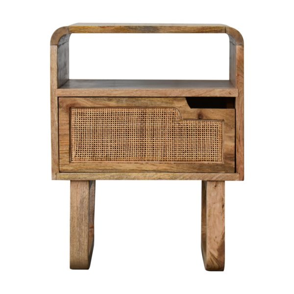 Solid Mango Wood Oak and Rattan Finished 1 Door Tallin Bedside