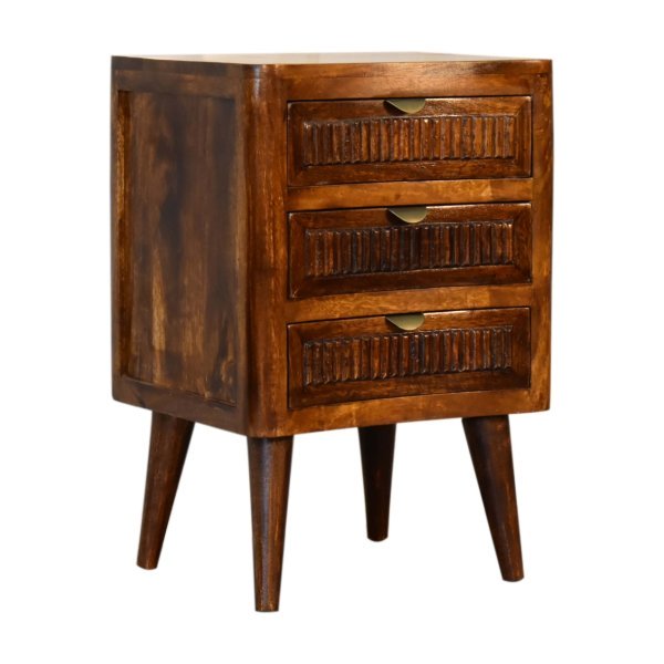 Solid Mango Wood Chestnut Finished 3 Drawer Bedside - Image 2
