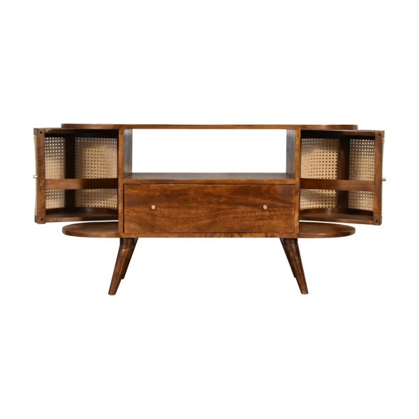 Solid Mango Wood Chestnut and Rattan Finished 1 Drawer 2 Door Media Unit - Image 8