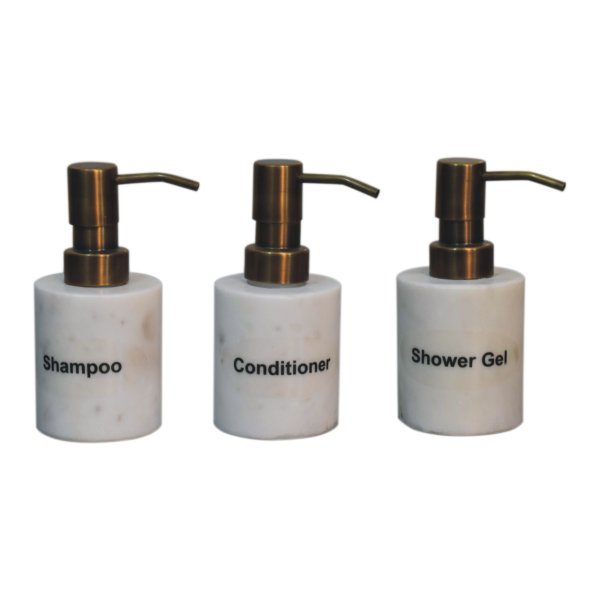 Mango Wood White Marble 3 Piece Bathroom Set - Image 4