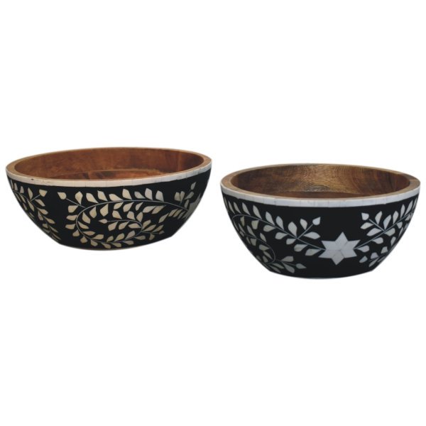 Mango Wood Floral Resin Inlay Bowl Set