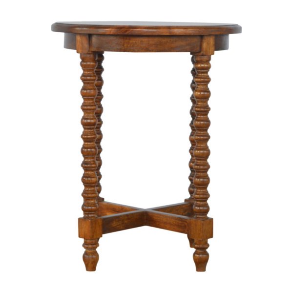 Solid Mango Wood Chestnut Finished Hand Turned Legs Round Occasional Table