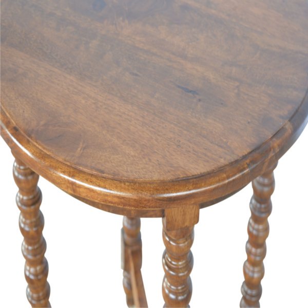 Solid Mango Wood Chestnut Finished Hand Turned Legs Round Occasional Table - Image 2