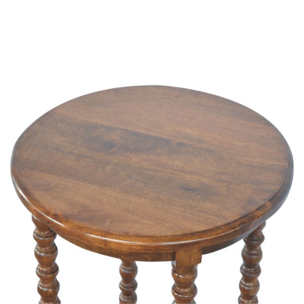 Solid Mango Wood Chestnut Finished Hand Turned Legs Round Occasional Table - Image 5