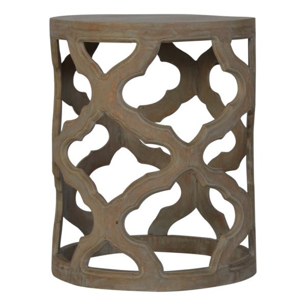 Solid Mango Wood Grey Wash Cut-out Stool - Image 3