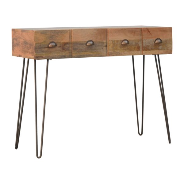 Solid Mango Wood Iron Base 2 Drawer Console Table - Image 3