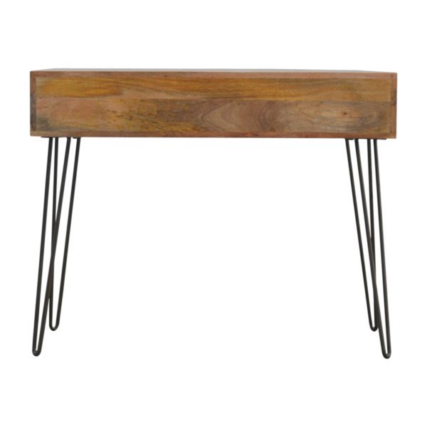 Solid Mango Wood Iron Base 2 Drawer Console Table - Image 9