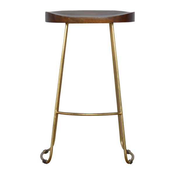 Solid Mango Wood Iron Based Gold Coloured Bar Stool