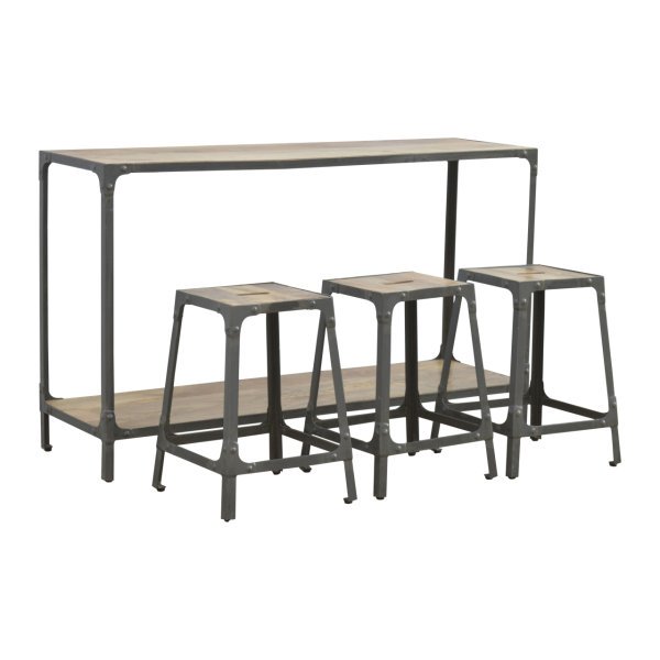 Solid Mango Wood Hallway Console with 3 Stools - Image 2