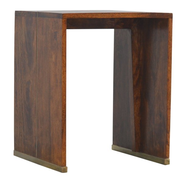 Solid Mango Wood Chestnut End Table with Gold Inlay