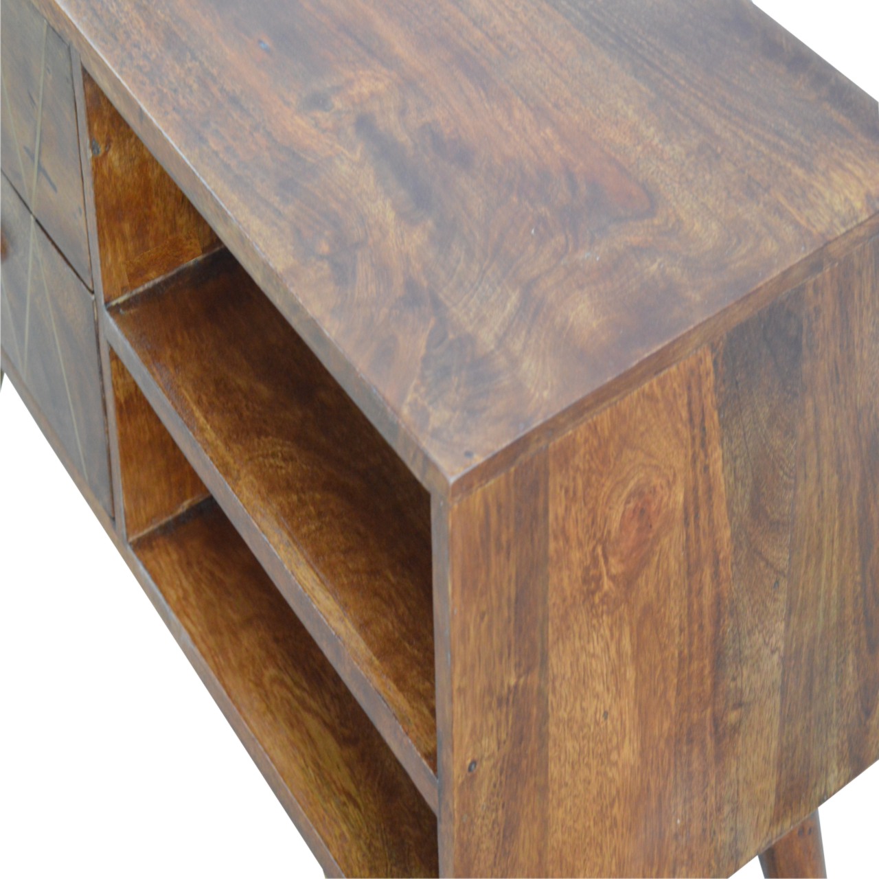 Solid Mango Wood Geometric Brass Inlay Media Unit - Image 3