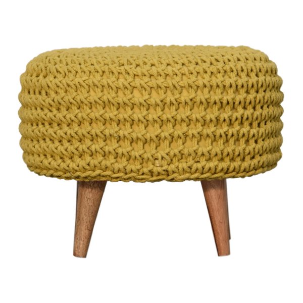 Solid Mango Wood Oak Finished Keeva Mustard Oblong Footstool