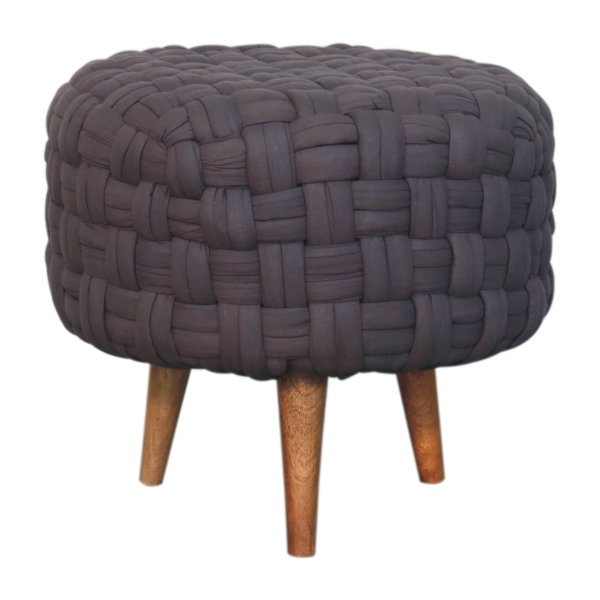 Solid Mango Wood Oak Finished Tube with Grey Upholstered Tube Stool