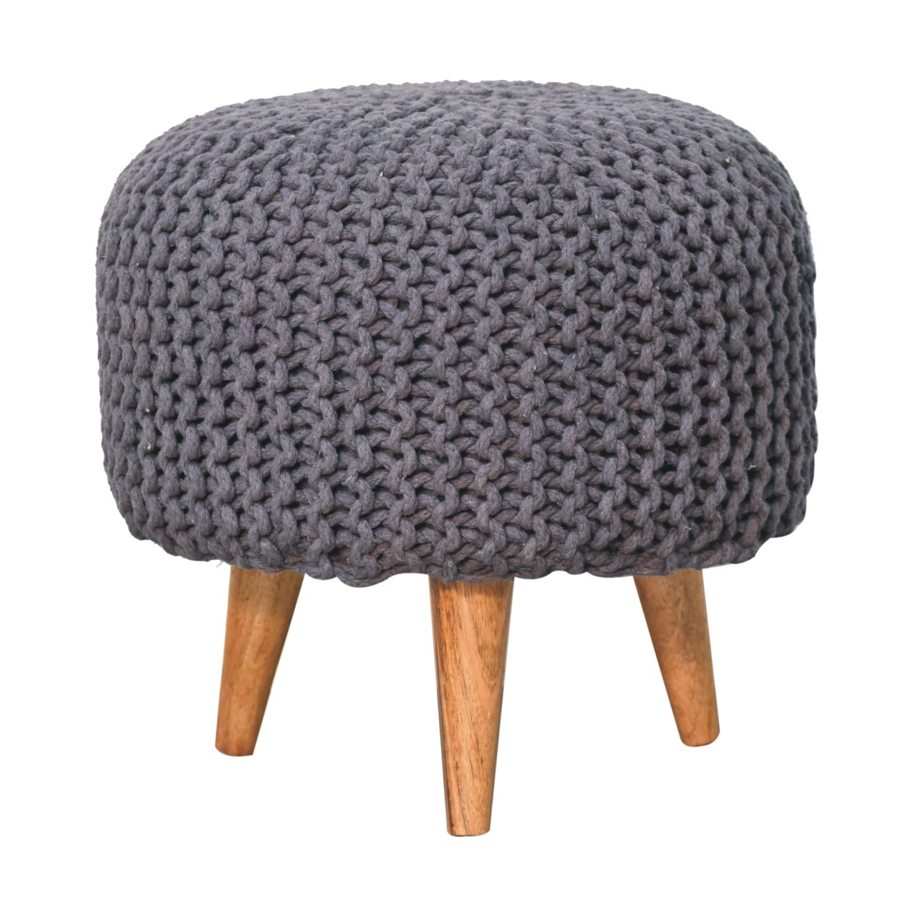 Mango Wood Keeva Grey Round Footstool