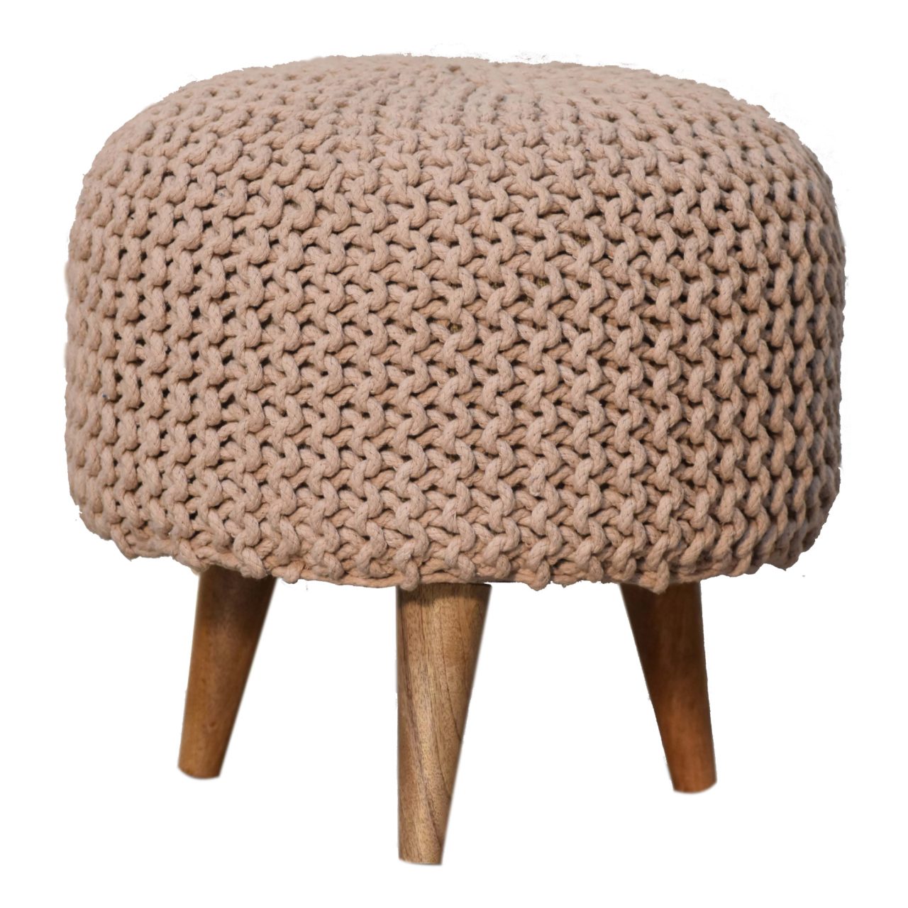 Mango Wood Keeva Beige Round Footstool