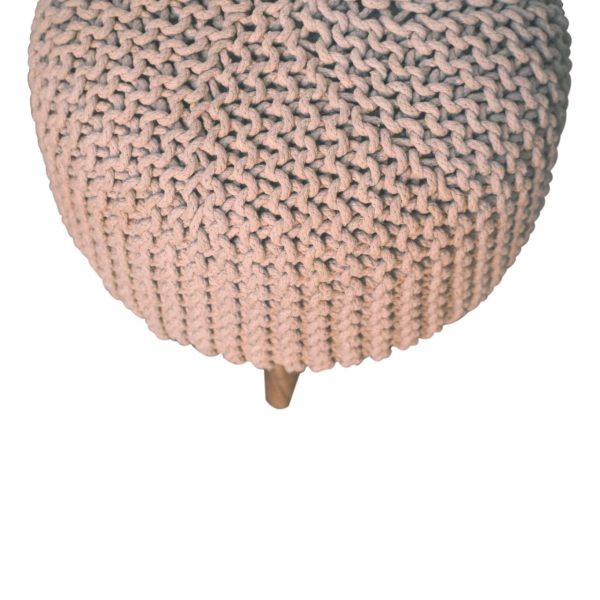 Solid Mango Wood Keeva Beige Round Footstool - Image 3