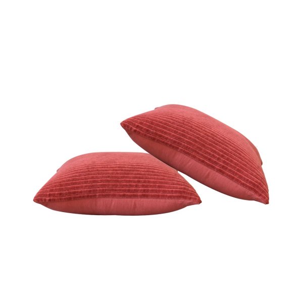 Solid Mango Wood Ribbed Red Cushion Set of 2 - Image 2