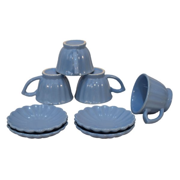 Solid Mango Set of 4 Blue Petal Cups and Saucers - Image 5