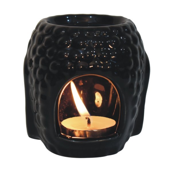 Solid Mango Wood Black Buddah Oil Burner (Lotus) - Image 3