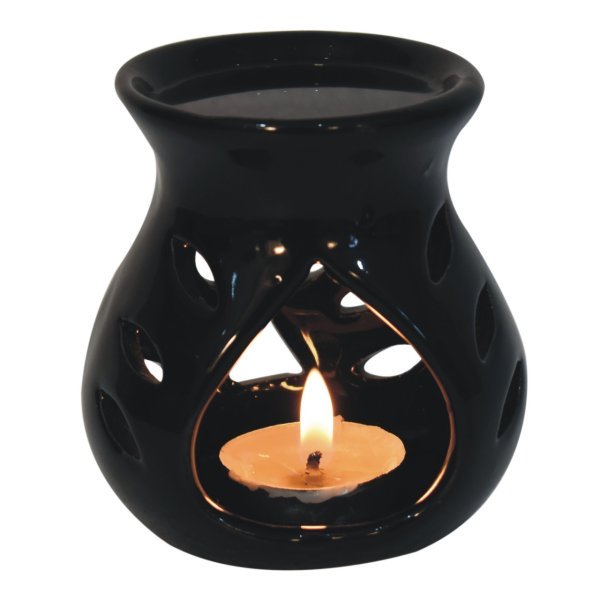 Solid Mango Wood Black Oil Burner Set (Lotus) - Image 3