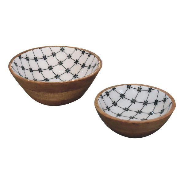 Mango Wood 2x Lacquered Flower Bowl Set - Image 2