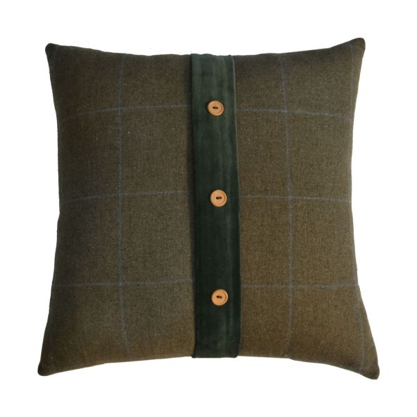 Mango Wood Quinn Cushion Set of 2 - Green Olive Tartan & Green Velvet