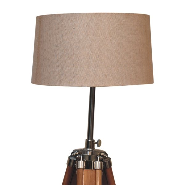Solid Mango Wood Chrome Plated and Teak Finished Floor Lamp - Image 4