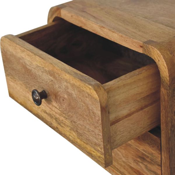 Solid Mango Wood Mini Curve Oak-ish Floating Bedside - Image 6