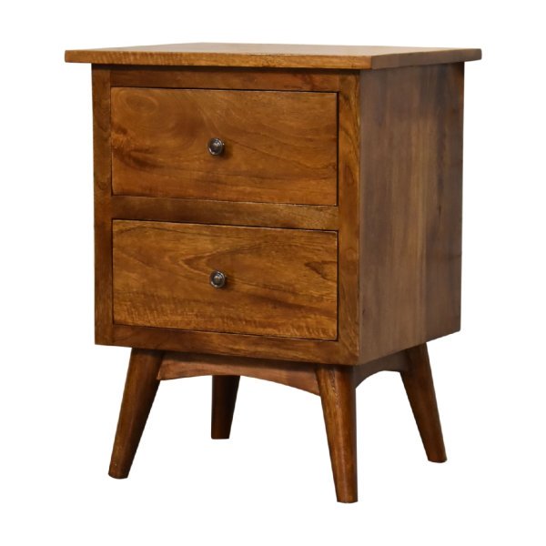 Solid Mango Wood Chestnut Finished 2 Drawer Bedside - Image 2
