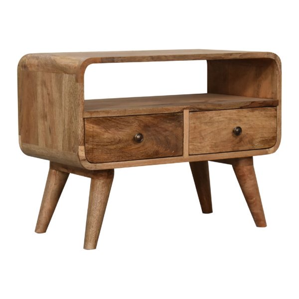 Mango Wood Mini Curved Oak-ish Media Unit - Image 2