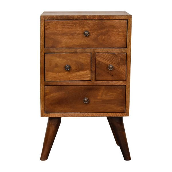 Mango Wood 4 Drawer Multi Chestnut Bedside